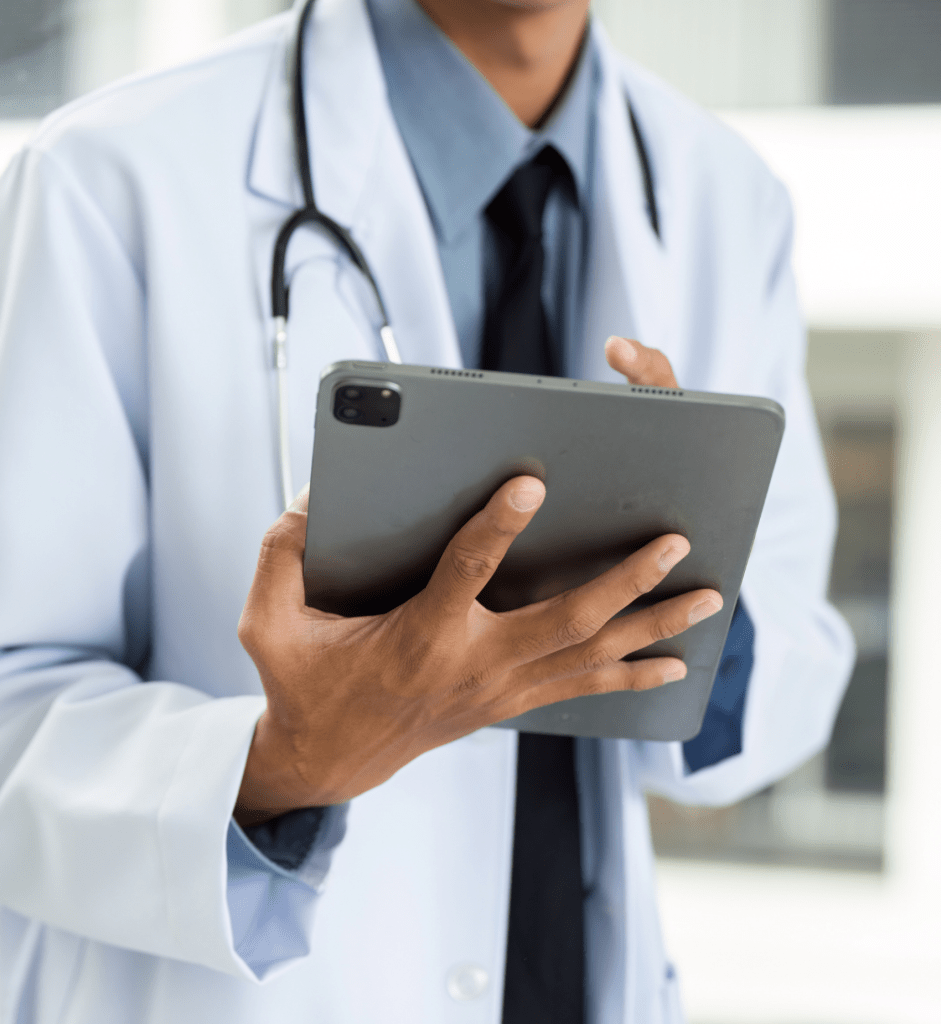 Doctor working on tablet
